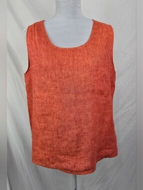 Flax Linen Rusty Orange Boxy Minimalist Relaxed Beachy Tank Top sz M